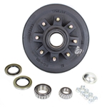 12" hub/drum, 8 studs 6.5" bolt circle with 9/16" studs. This hub group uses a 25580 inner and 14125A outer bearing. Contains inner bearing, outer bearing, seal, grease cap & lug nuts. (42 Spindle)